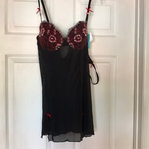 Red and black baby doll with lace cups